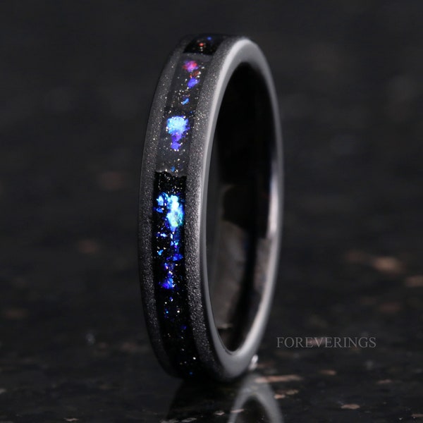 Orion Nebula Ring, 4mm Tungsten Wedding Band, Outer Space Ring, Black Ring, Flat, Sandblasted, Comfort Fit, Birthday Anniversary Gift