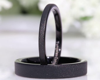 Black Sandblasted Ring, Women Wedding Band, Flat Black Ring, 2mm 4mm Mens Tungsten Ring, Simple and Unique Ring, Personalized Gift, Engrave
