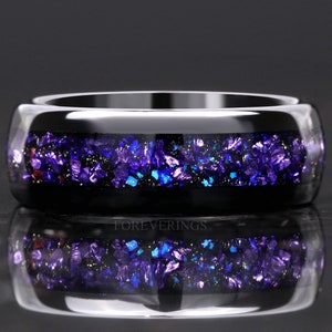 Crab Nebula Ring, Alexandrite Wedding Band, Black Tungsten