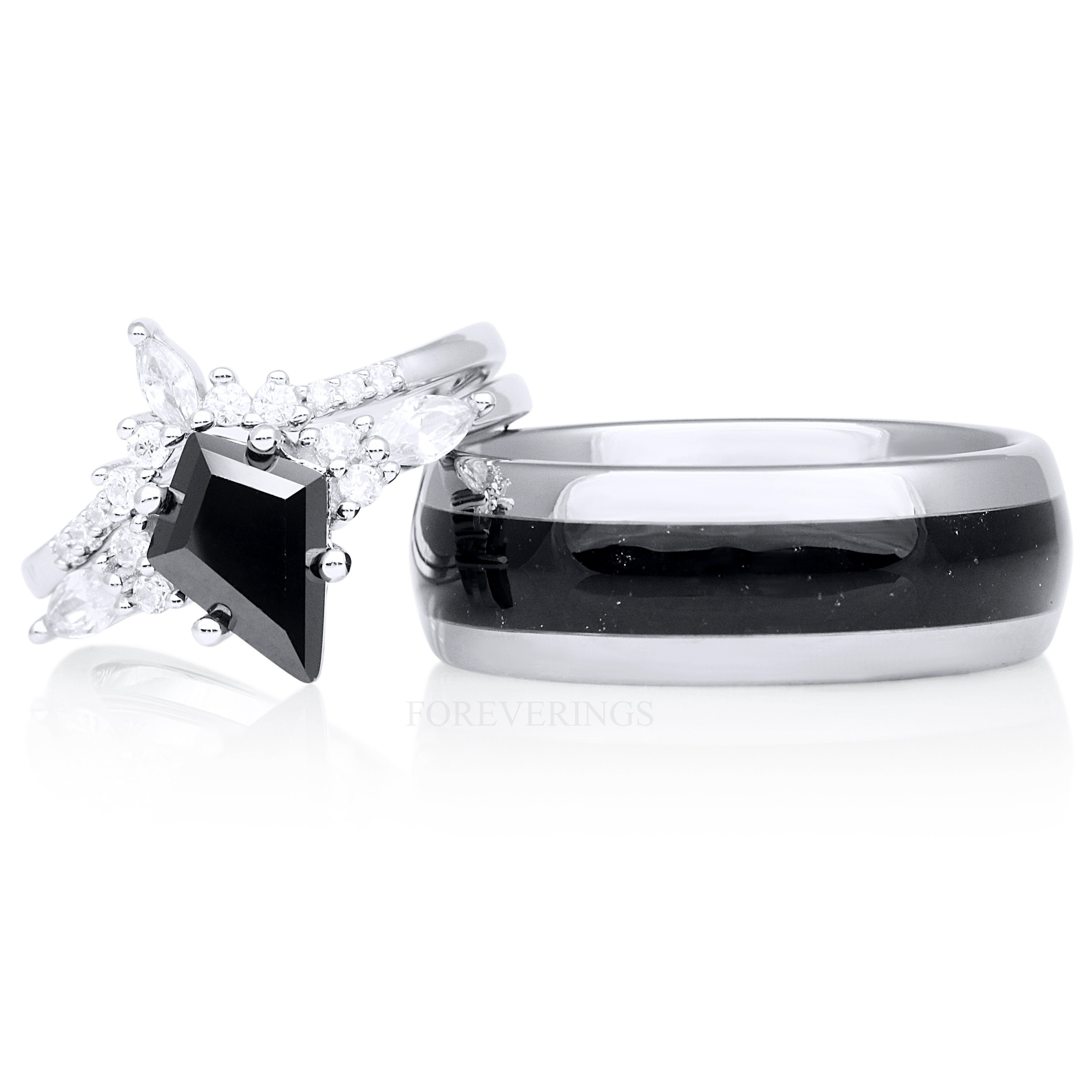 Black Onyx Ring Set His And Hers Wedding Band His Silver Etsy black-onyx-ring-set-his-and-hers-wedding-band-his-silver-etsy