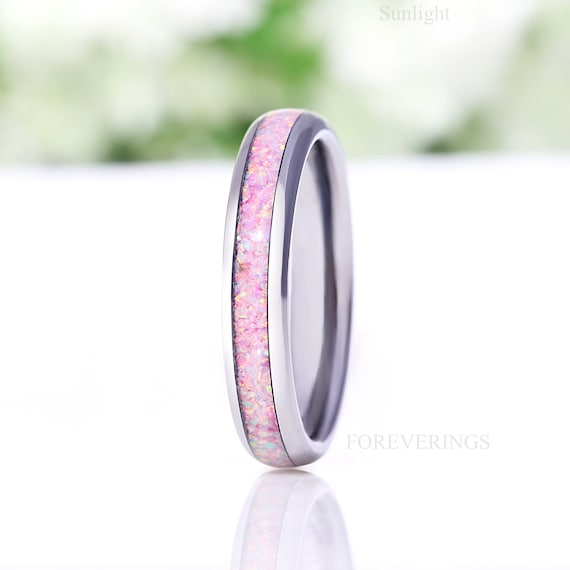 Bague licorne en opale alliance en argent et tungst ne de 4 mm