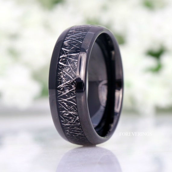 Anillo de boda de tungsteno hombres meteorito negro Etsy España