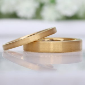 Matte Gold Wedding Band, Thin Flat Ring, Gold Tungsten Ring, Simple 2mm-4mm Man Woman Wedding Band, Minimalist Custom Engraved Ring