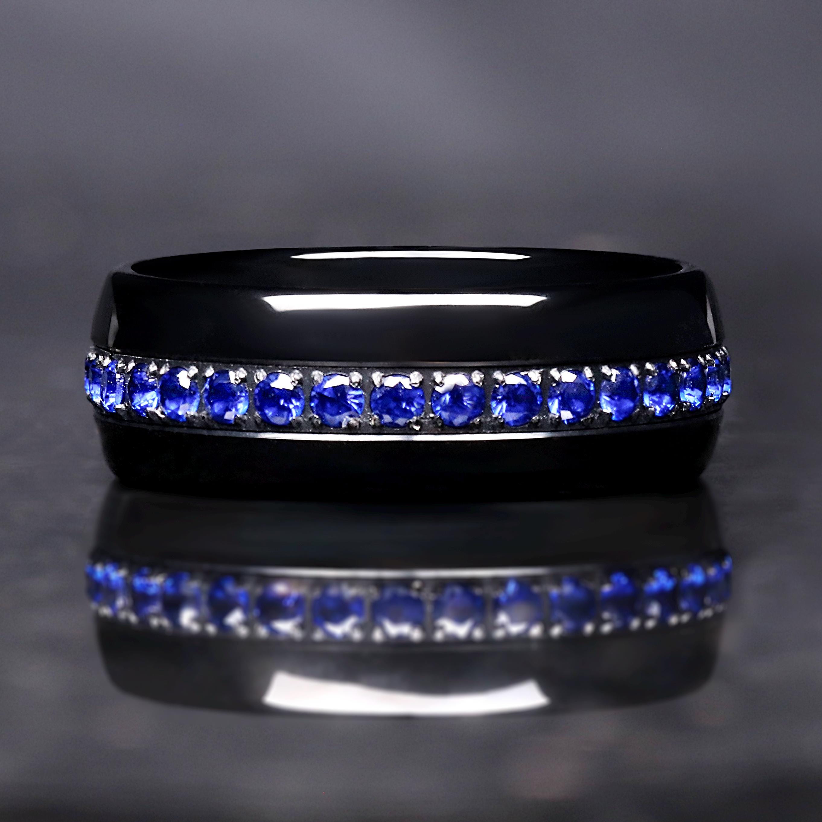 Orion Nebula Ring Sapphire, Mens Gemstone Wedding Band, Blue