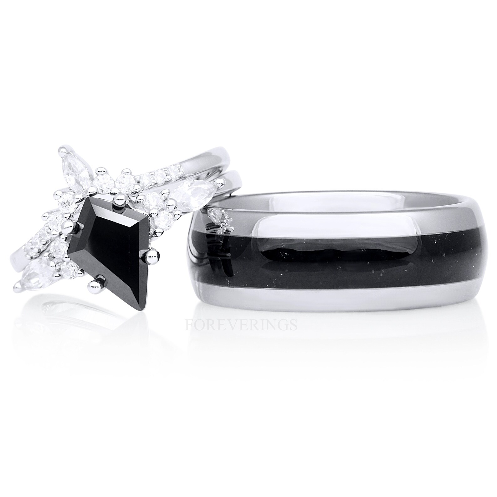 Black Onyx Ring Set His and Hers Wedding Band His Silver Etsy