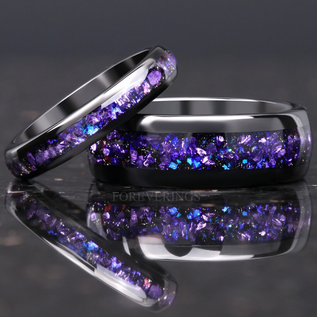 Crab Nebula Ring Set, His and Her Tungsten Wedding Band, 8mm & 4mm ...