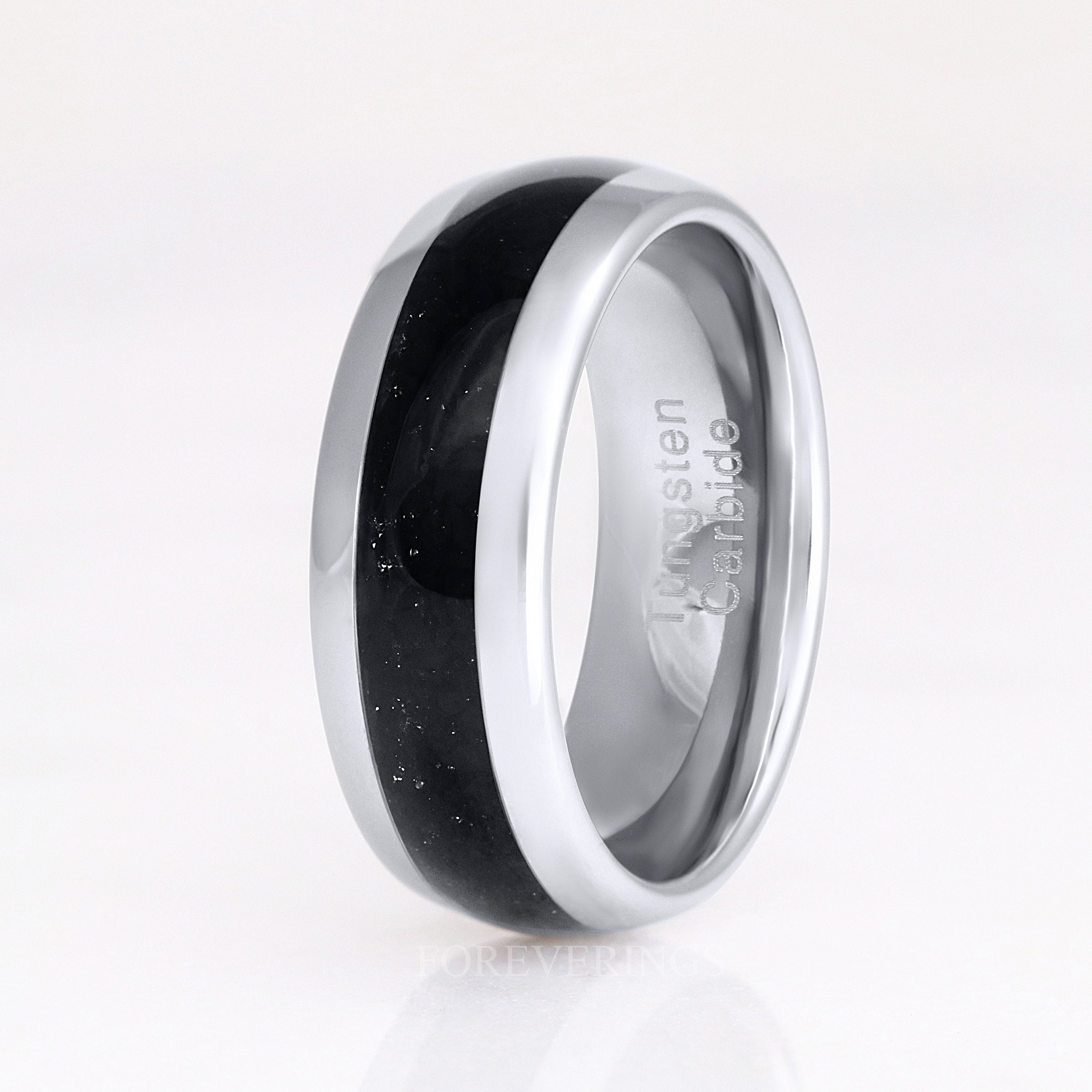 Onyx Ring Men, Black Onyx Wedding Band, Silver Tungsten Band, 8mm