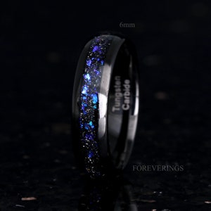 Orion Nebula Ring, Tungsten Outer Space Ring, 8mm-6mm-4mm Man Woman Wedding Ring, Comfort Fit, Black, Dome, Polish Smooth, Anniversary Gift 6mm