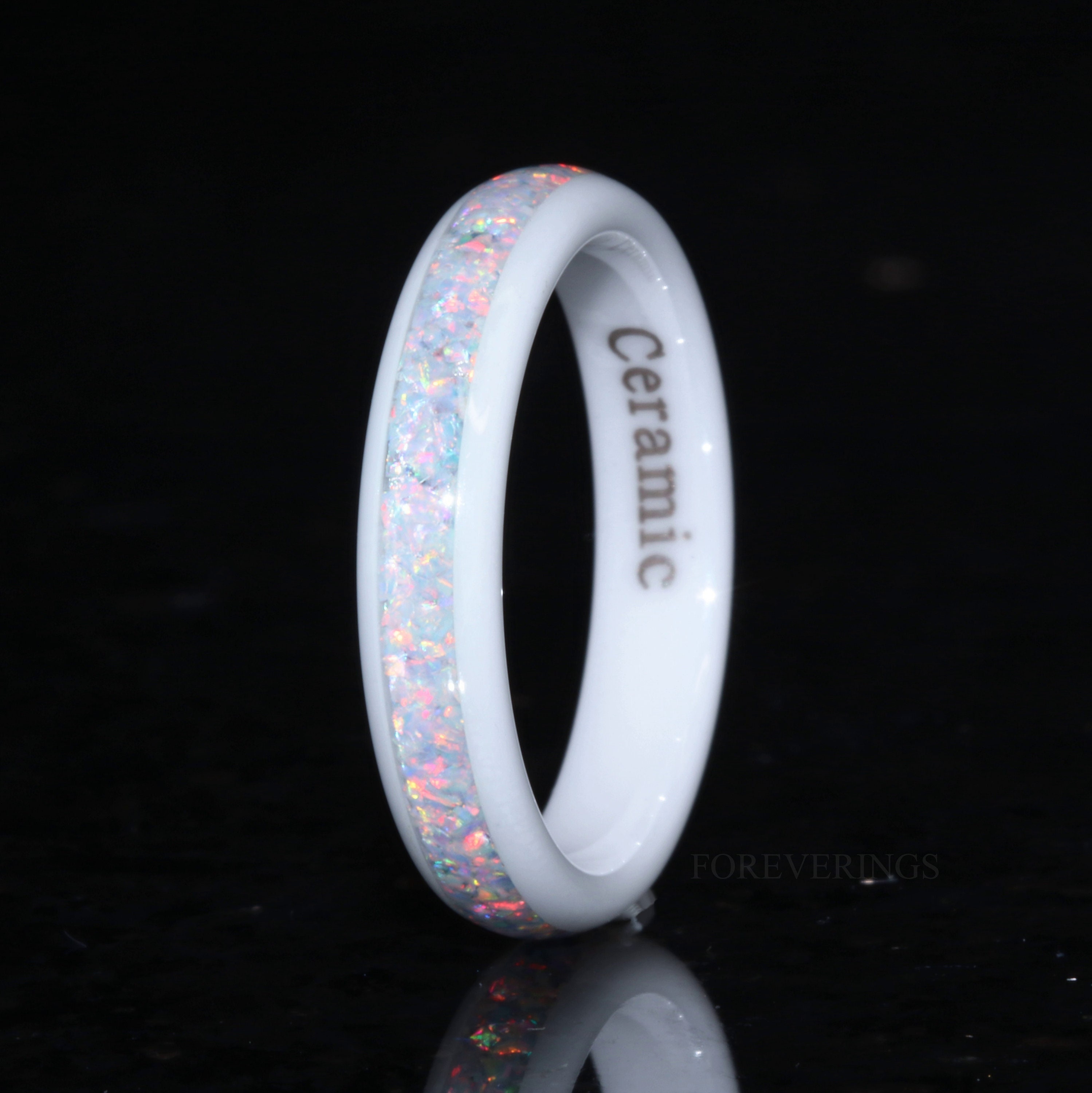 White Ceramic Wedding Band Crushed White Fire Opal Band 4mm | Etsy White Ceramic Wedding Band Crushed White Fire Opal Band 4mm | Etsy
