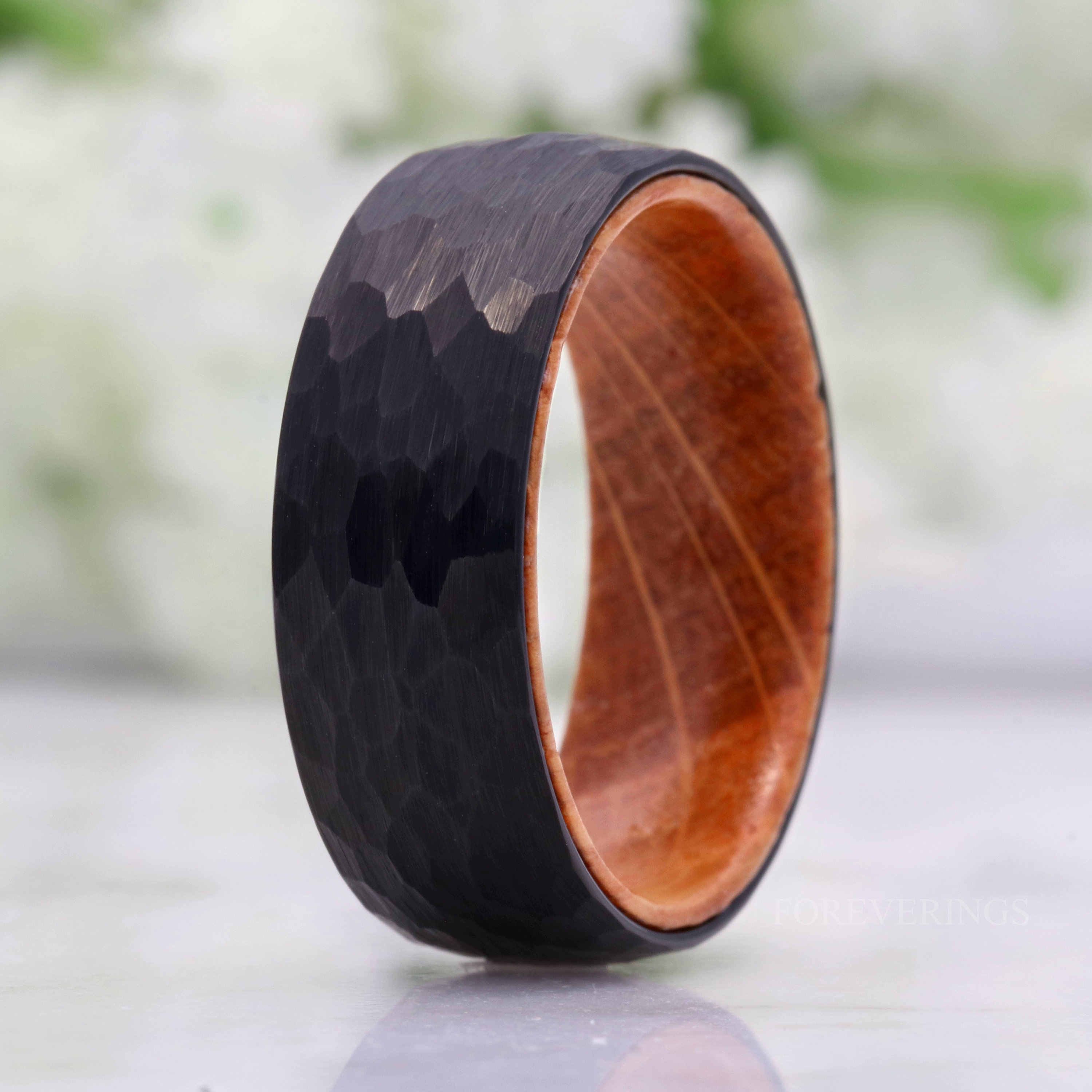 Whiskey Barrel Ring 8mm Men Tungsten Wedding Band Hammered Etsy