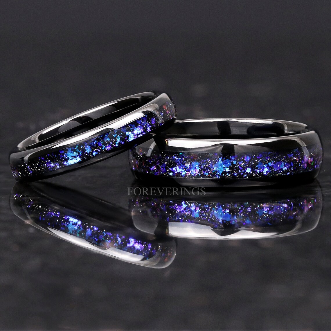 Orion Nebula Ring Set His and Her Tungsten Wedding Band 6mm image 1