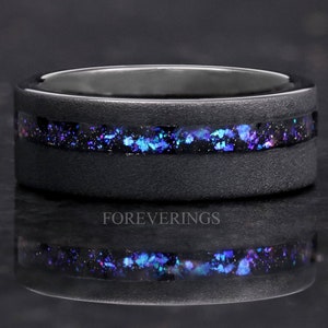 Orion Nebula Ring, Black Tungsten Wedding Band, 8mm-6mm Ring, Flat, Sandblasted, Comfort Fit, Birthday Anniversary Gift for Him, Engraving