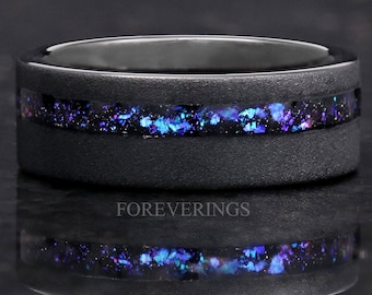Anillo Nebulosa de Orión, alianza de tungsteno negro, 8 mm-6 mm, plano, arenado, ajuste cómodo, regalo de aniversario de cumpleaños para él, grabado