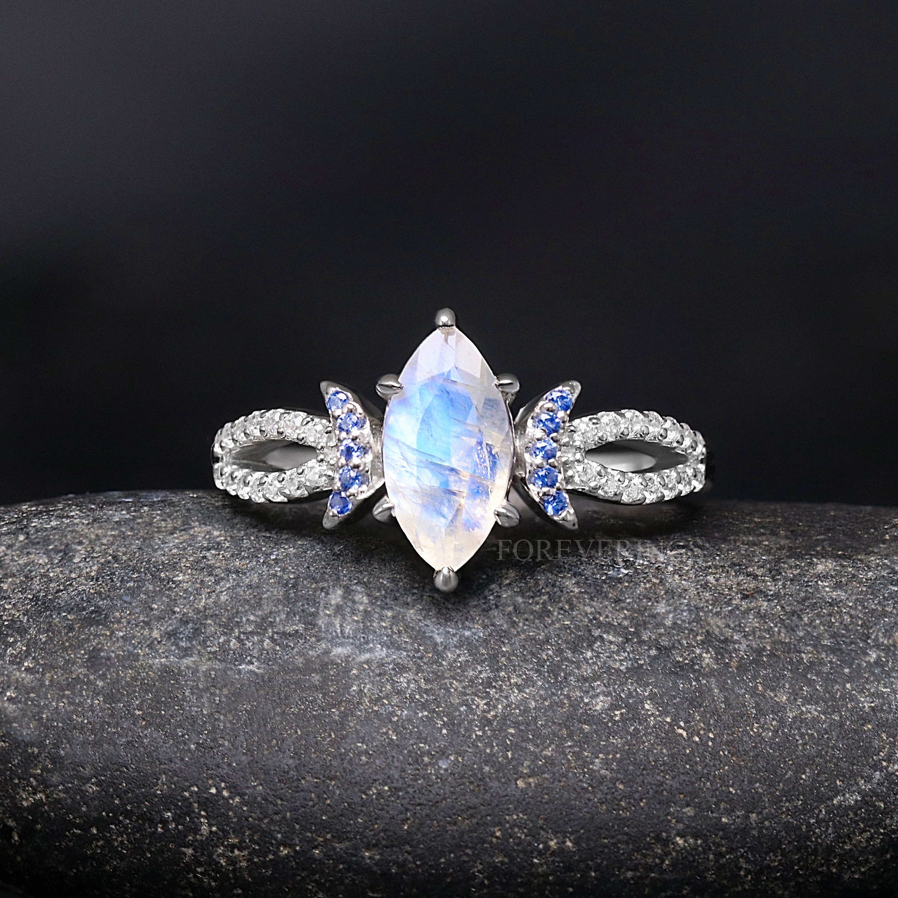 Lunara Moonstone Ring Set, His and Her Wedding Ring, Unique