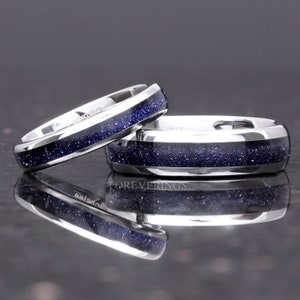 Great Rift Nebula Ring Set, His and Hers Tungsten Wedding Band, 6mm & 4mm Silver Ring, Outer Space Couple Ring, Polish, Dome, Sandstone Ring