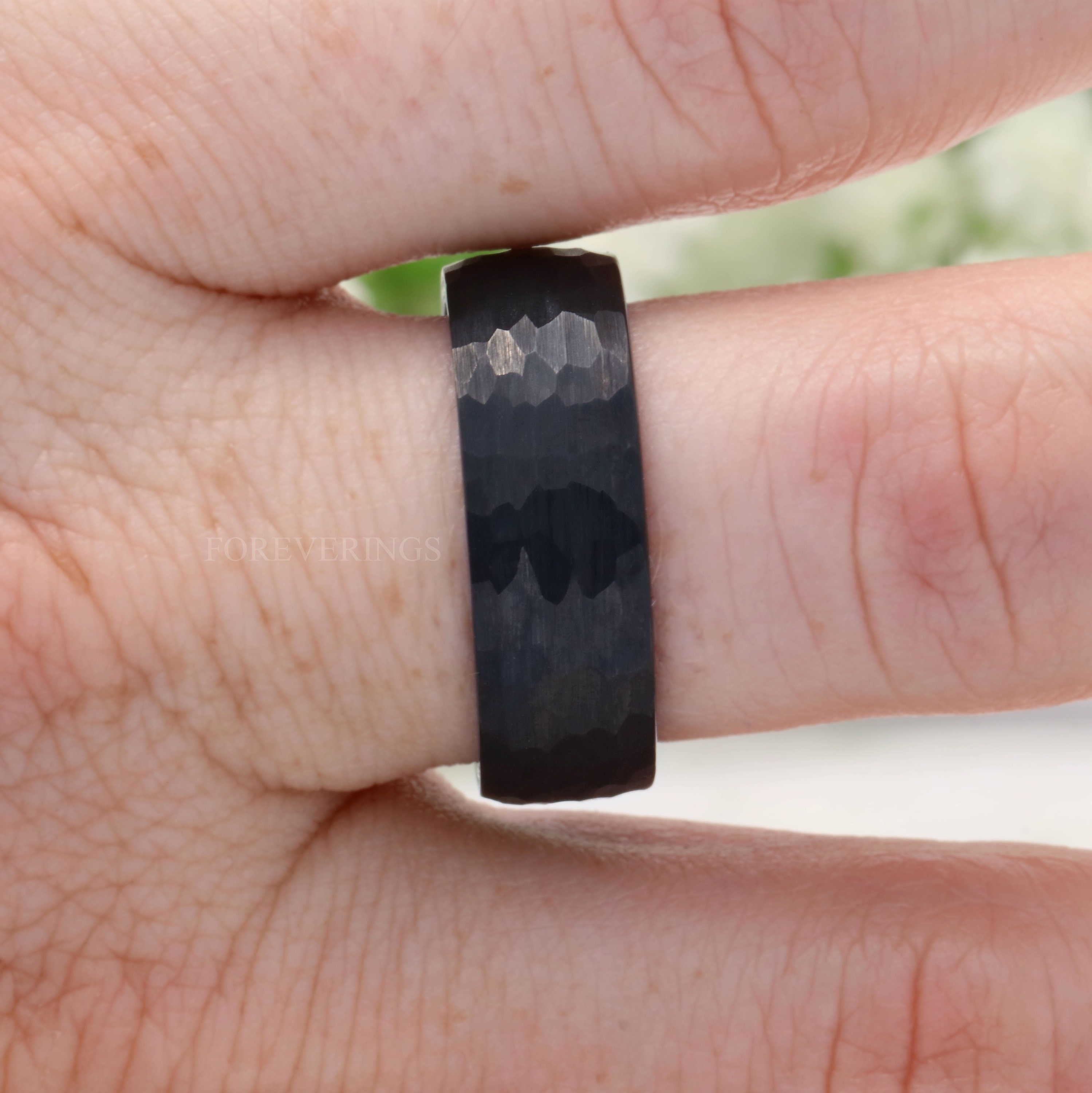 Three Keys Jewelry 8mm Zebra Wood Inner Tungsten Ring Black Brushed Flat  Ring Si