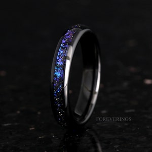 Orion Nebula Ring Set, His and Her Tungsten Wedding Band, 8mm & 4mm Black Ring, Outer Space Couples Ring, Polish, Dome, Comfort Fit image 2