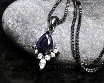 Great Rift Nebula Black Pendant Necklace, Black Rhodium Outer Space Necklace, 925 Sterling Silver, Purple Sandstone Pendant, Box Chain