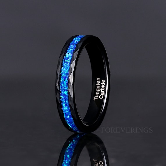 Bague En Carbure De Tungstène Unisexe 8mm - Décor Grès Bleu Et Perle, Taille Réglable, Neuf Sans Emballage