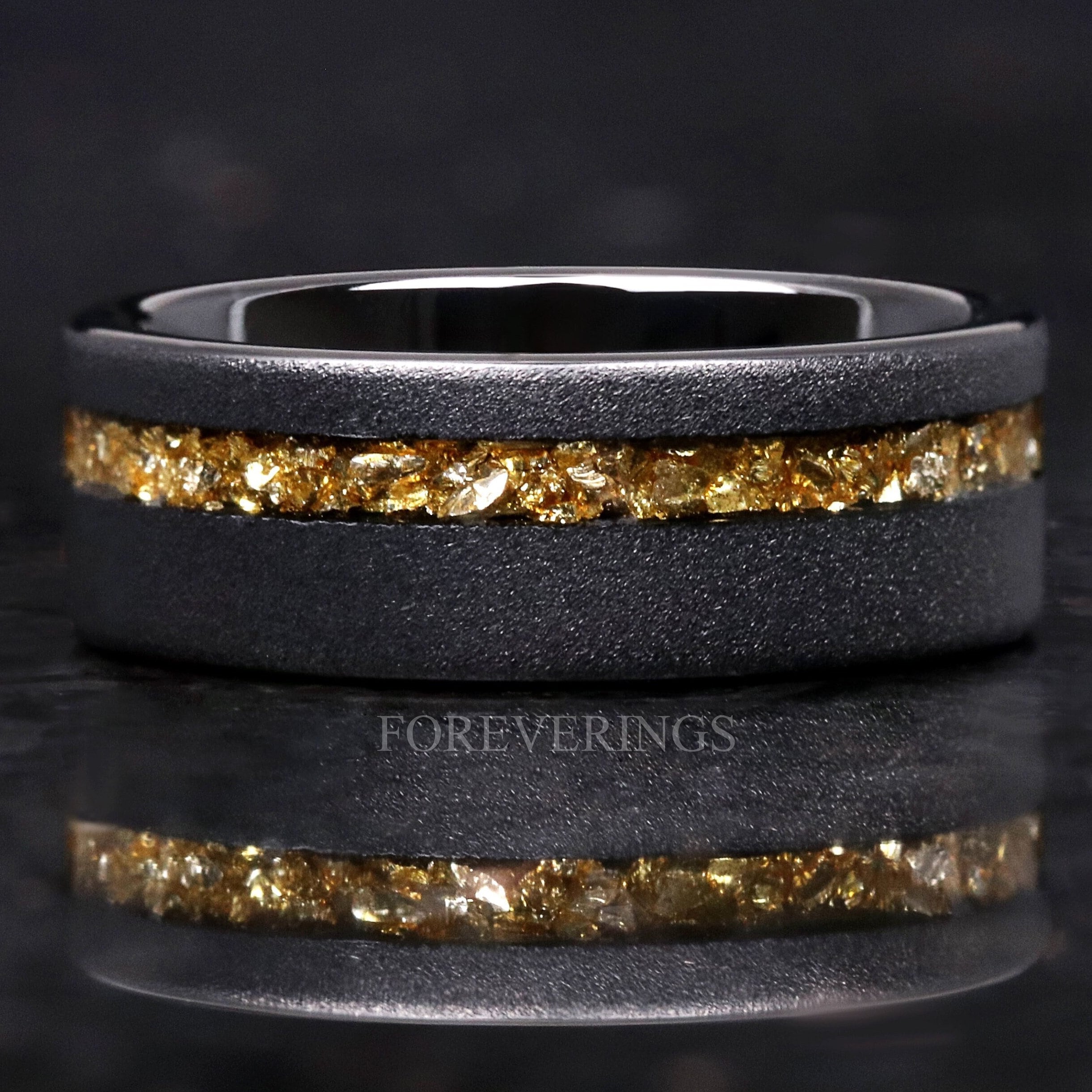 Crushed Citrine Ring, Men Wedding Band, Black Tungsten Ring