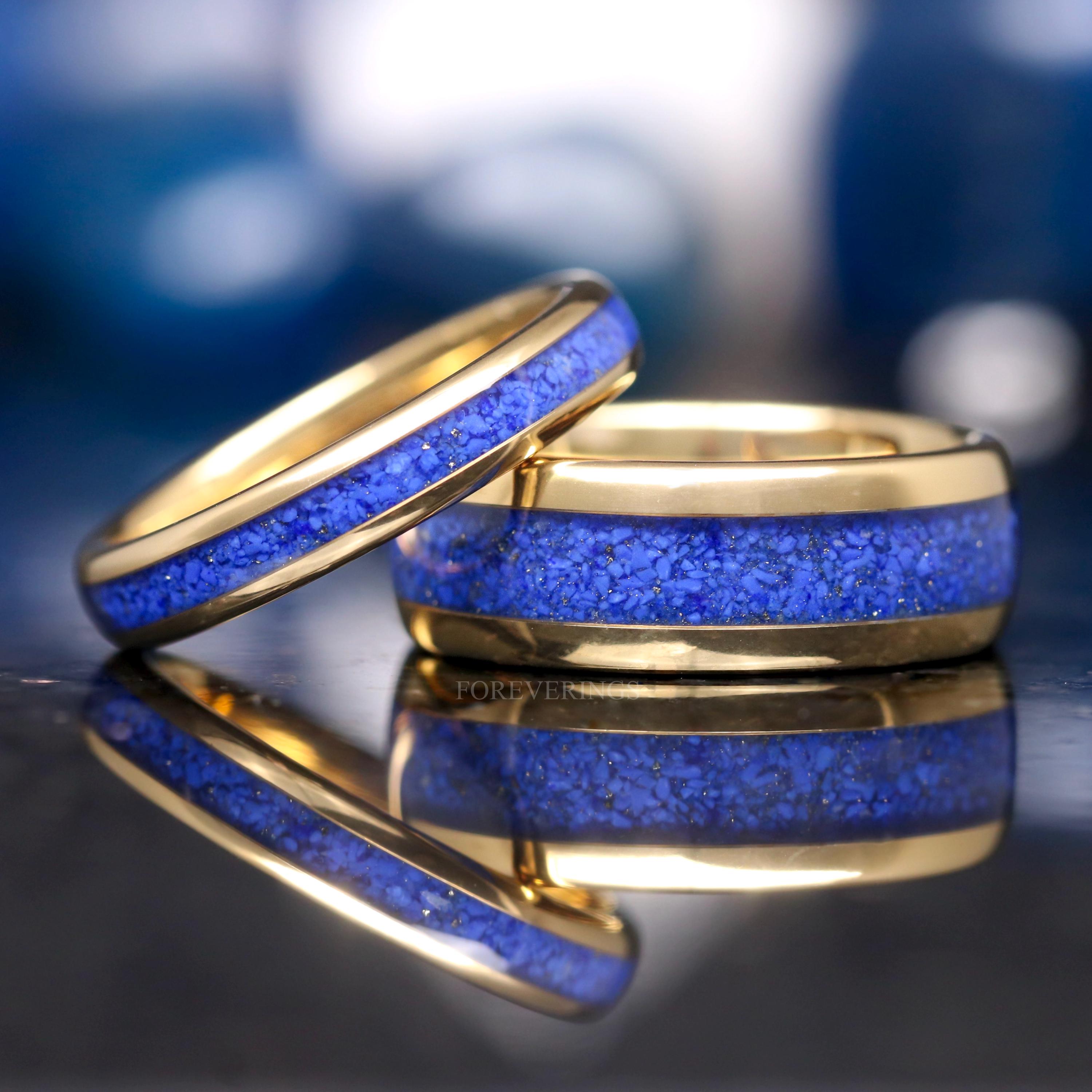 Gold Lapis Lazuli Ring Set, His and Hers Wedding Band, 8mm \u0026 4mm Gold  Tungsten Ring Set, Matching Couples Ring, Gold and Blue Lapis Ring - Etsy, image size:3000x3000