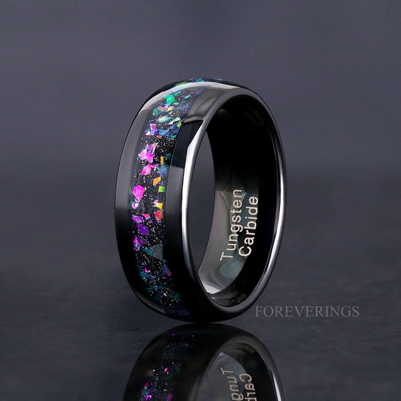 His and Her Mystic Topaz Galaxy Ring Set, Cass Supernova, Black Engagement Ring Set, Unique Couple Ring, Alternative Wedding Ring, Engraving image 3
