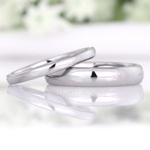 Anillo minimalista de tungsteno y plata, banda de bodas para hombres y mujeres de 2 mm y 4 mm, anillo pulido abovedado, banda fina simple, anillo grabado personalizado