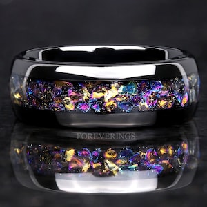 Veil Nebula Ring, Witch's Broom, Black Tungsten Ring, 8mm-6mm-4mm Man Woman Outer Space Ring, Comfort Fit, Black, Dome, Polish