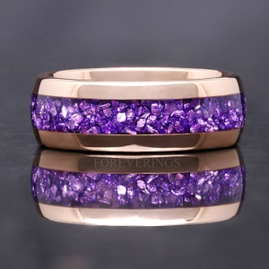 Amethyst Ring Rose Gold, Mens Wedding Band, Purple Ring, 8mm Rose Gold Tungsten Ring, Man Engagement Ring, Unique Promise Ring, Engraving