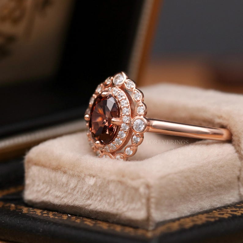 Coffee and Whiskey Engagement Ring Set, His and Her Rose Gold Wedding
