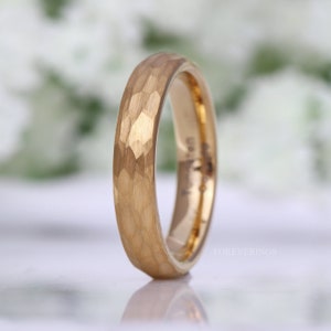 Hammered Gold Ring, Thin Wedding Band, Matte Gold Tungsten Ring, 2mm-4mm Mens Womens Wedding Band, Simple and Unique Ring, Ring Engraving 4mm