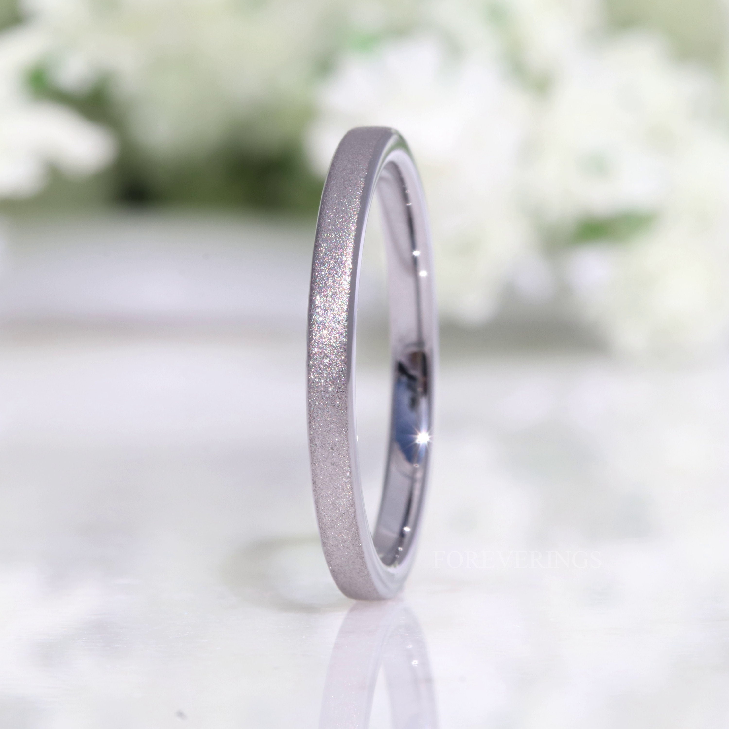 Flat Silver Sandblasted Tungsten Ring, 2mm Womens Wedding Band