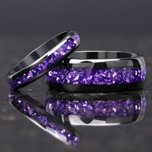 8mm Alexandrite Wedding Band, Color Changing Ring, Black Tungsten Ring ...