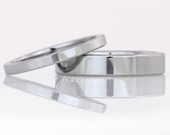 Flat Silver Wedding Band Men Women, 2mm 4mm Tungsten Ring, Polished, Simple Thin Band, Promise Ring, Ring Engraving