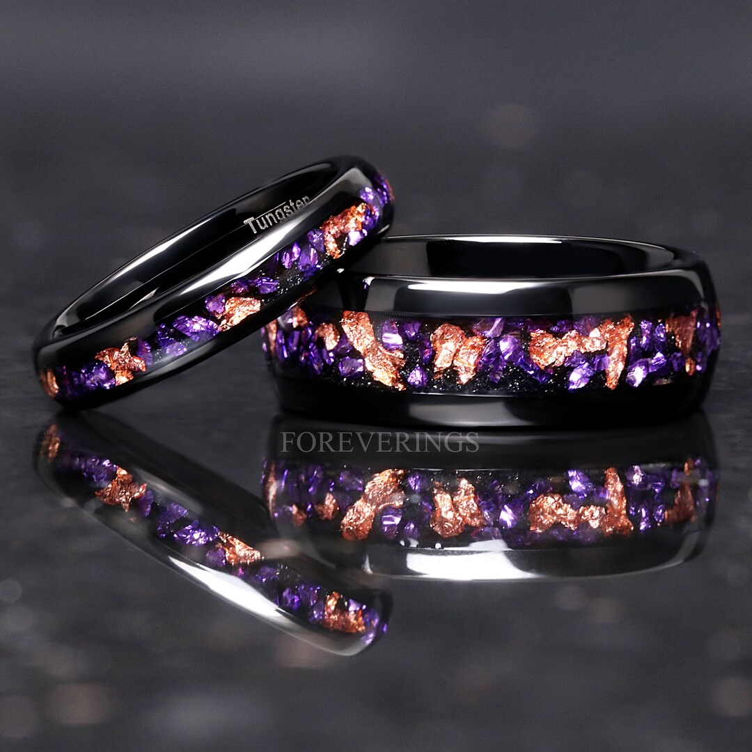 Matching Amethyst Wedding Band Set, Purple Couples Ring Set, His and ...