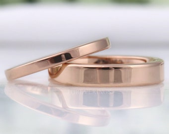 Rose Gold Wedding Band, Simple Flat Tungsten Ring, 2mm-4mm Mens Womens Wedding Band, Polished Rose Gold Band, Custom Engraved Ring