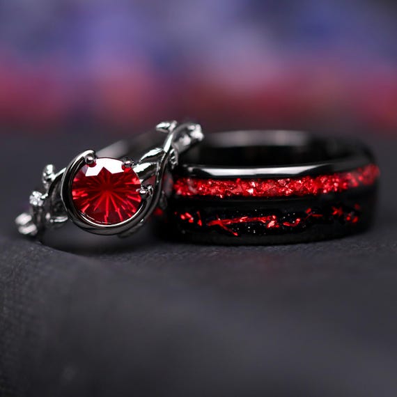Nightleaf Crescent Moon Couples Ring Set, His and Her Wedding Ring
