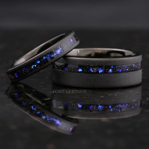 Orion Nebula Ring Set His and Hers Tungsten Wedding Band 8mm 