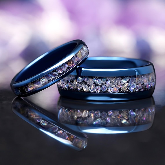 アクセサリー CDL TOKYO Moon stone Misanga set Celestial Blue Moonstone Couples Wedding Band Set - Tungsten Ring