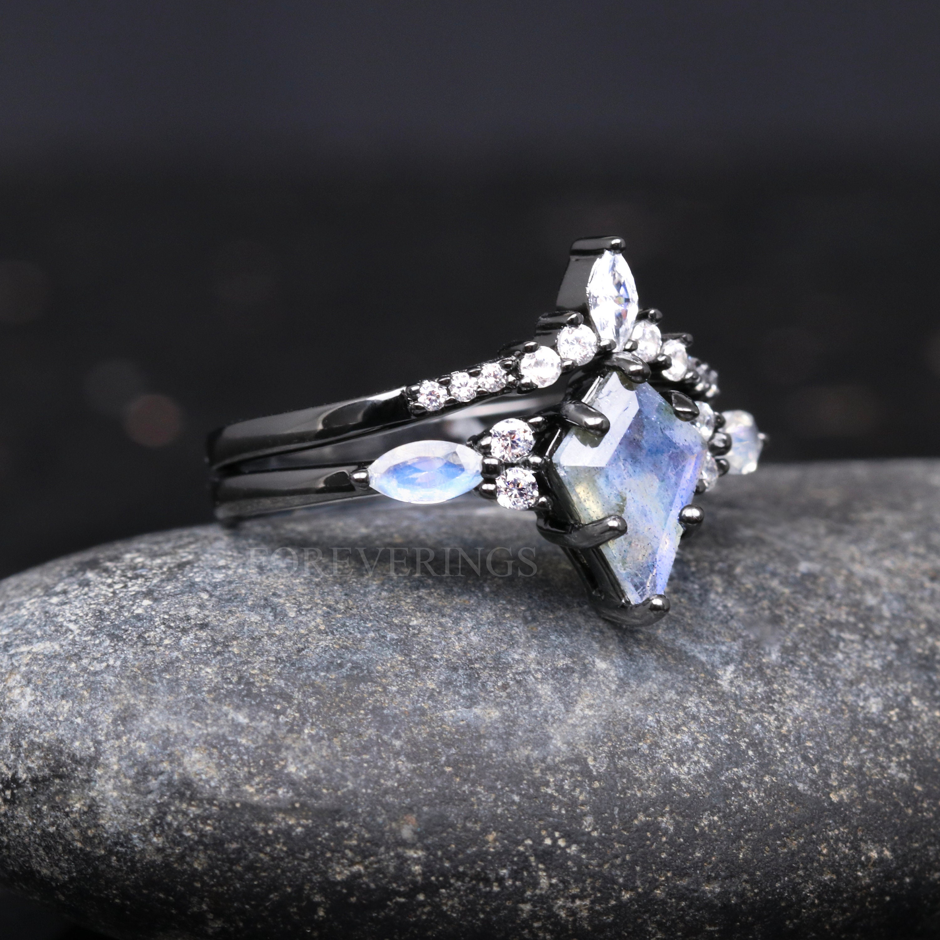 His and Hers Natural Labradorite Wedding Ring Set, Galaxy