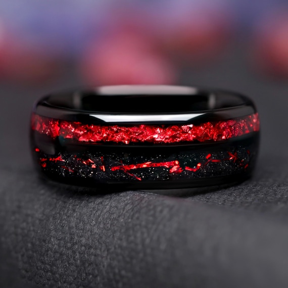 Ruby Black And Red Male Wedding Band Ruby Red And Black Tungsten