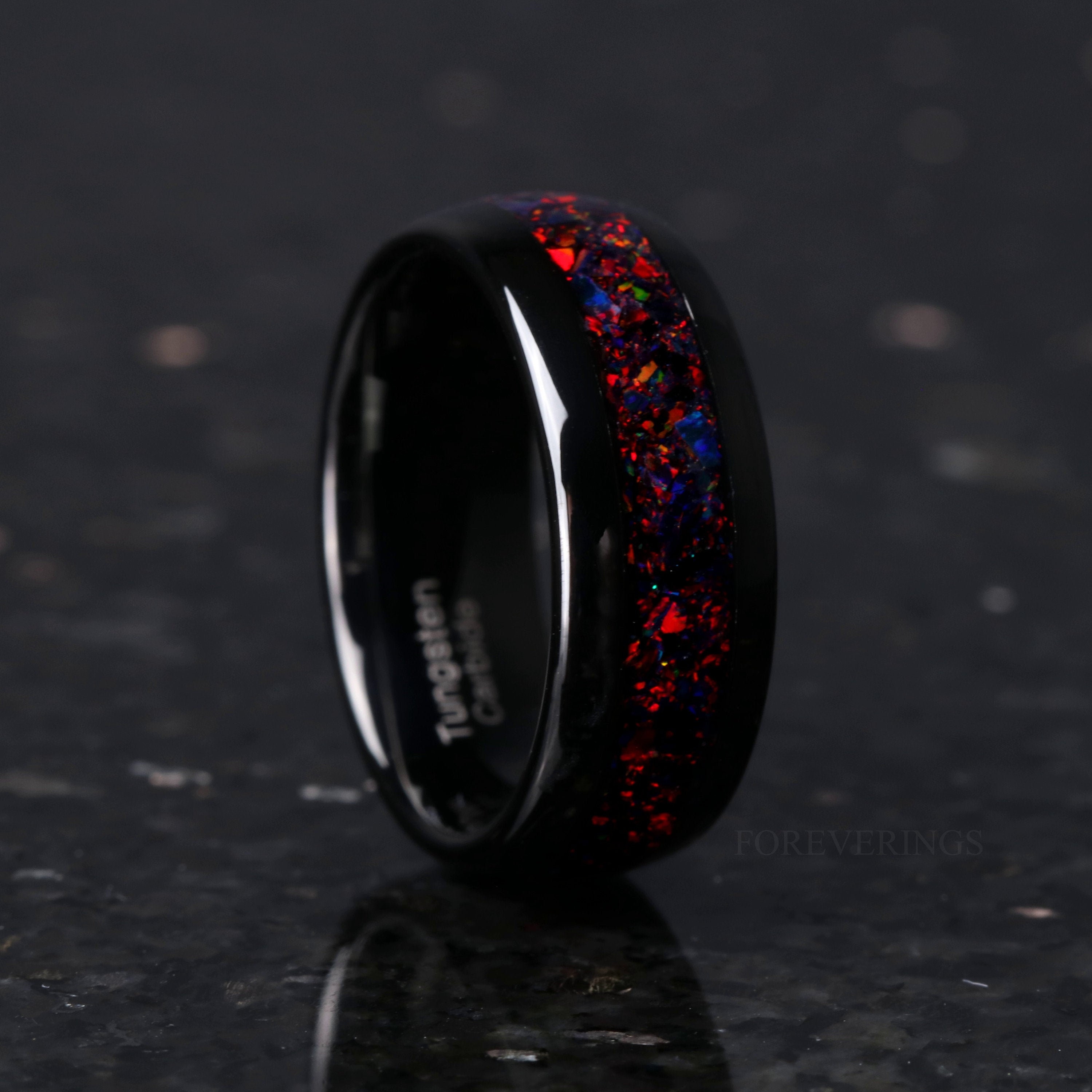 8mm-6mm Black Fire Opal Ring Black Tungsten Ring Men Wedding - Etsy