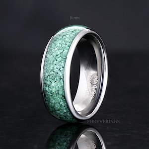 Green Moss Agate Ring Set, His and Hers Wedding Band, Tungsten and 925 ...