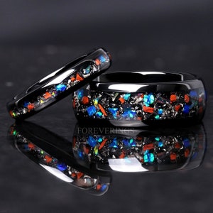 Veil Nebula Ring Set, His and Her Tungsten Wedding Band, 8mm