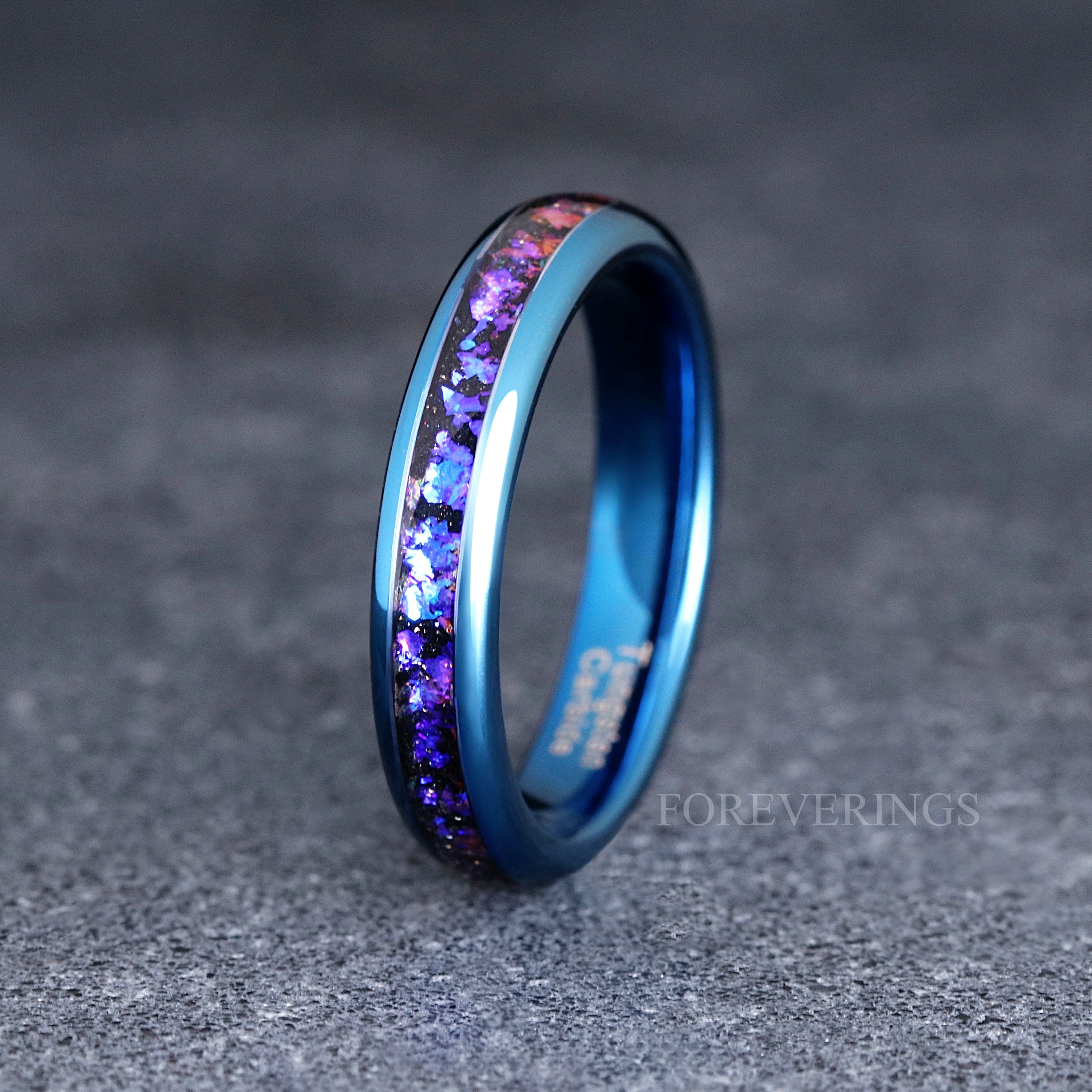 Orion Nebula Ring Blue, 4mm Tungsten Wedding Band, Outer Space Ring ...