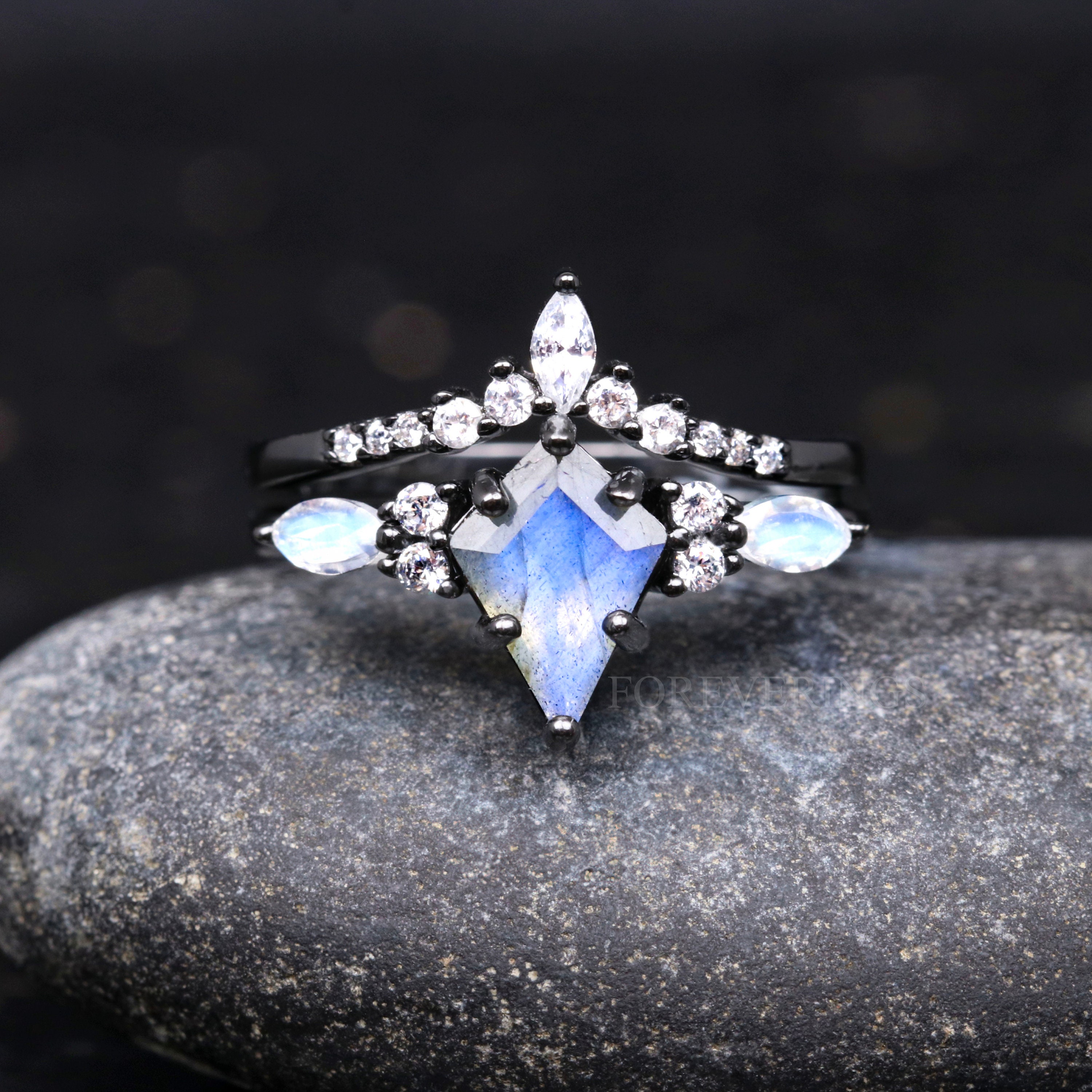His and Hers Natural Labradorite Wedding Ring Set, Galaxy