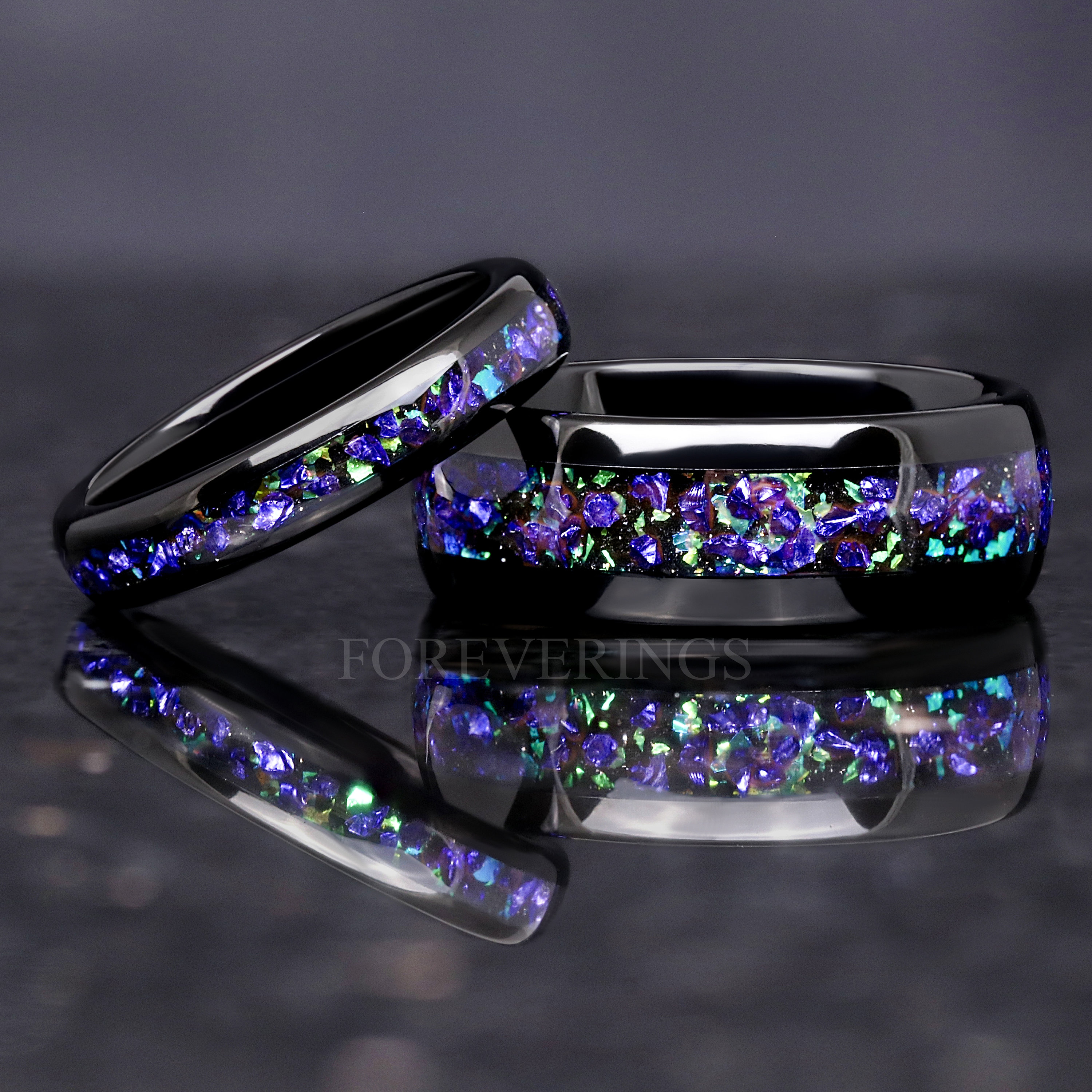 His and Her Ghost Nebula Ring Set, Couple Wedding Band, Galaxy
