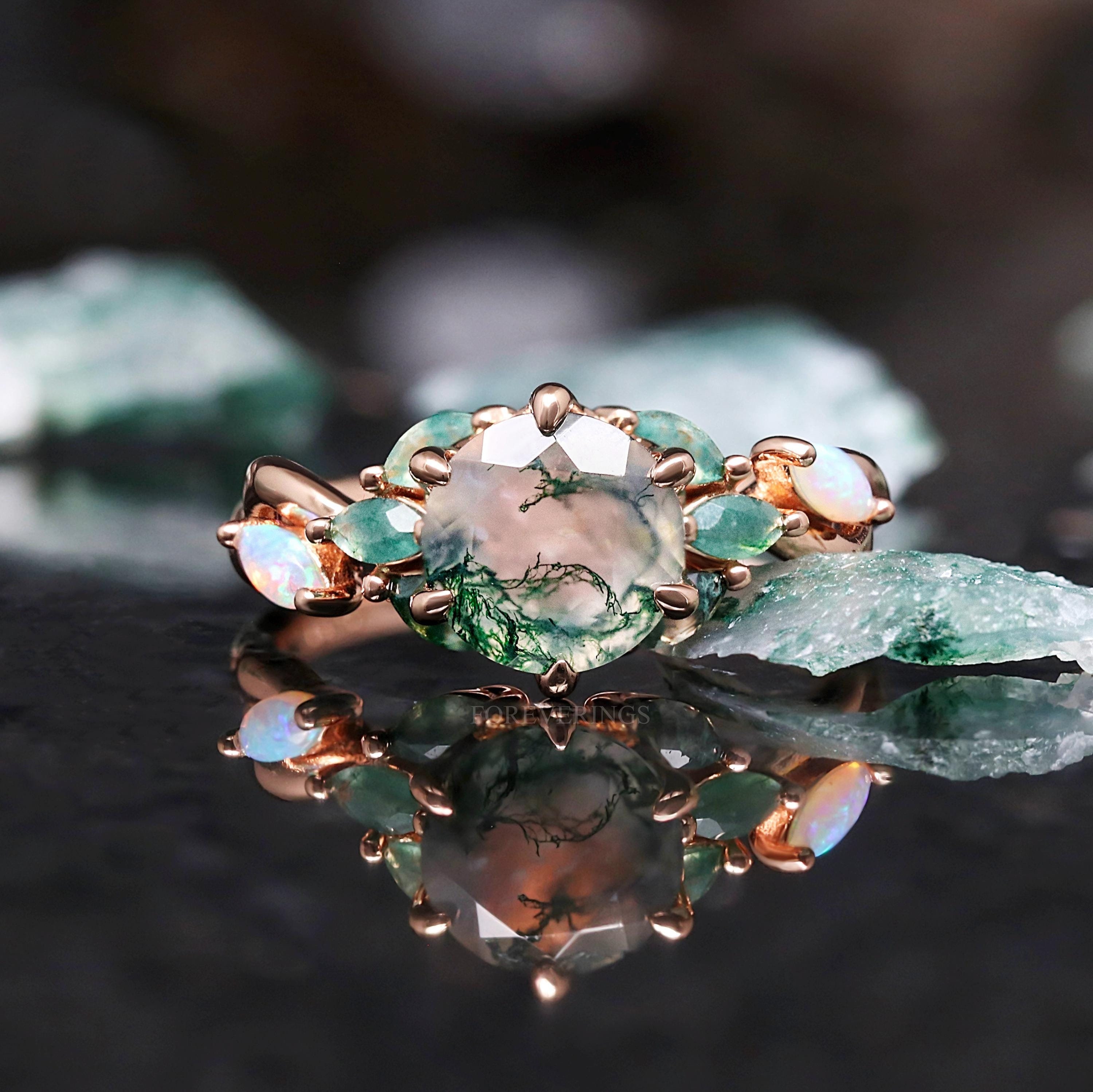 Golden Halo ring with forest green crystal Ready to Ship Size 6 - 8 - 2.09ct Marquise Lab Diamond  main image 2
