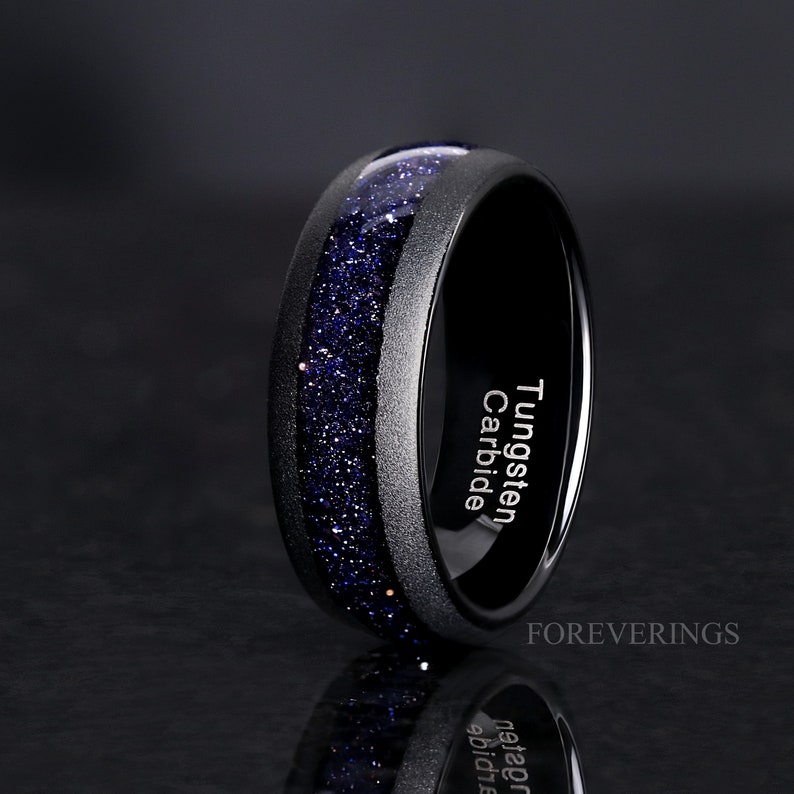 Great Rift Nebula Ring Set Kite Coffin, His and Hers Wedding Band, Black Ring Match, Outer Space Couples Ring, Black Tungsten and 925 Silver image 4