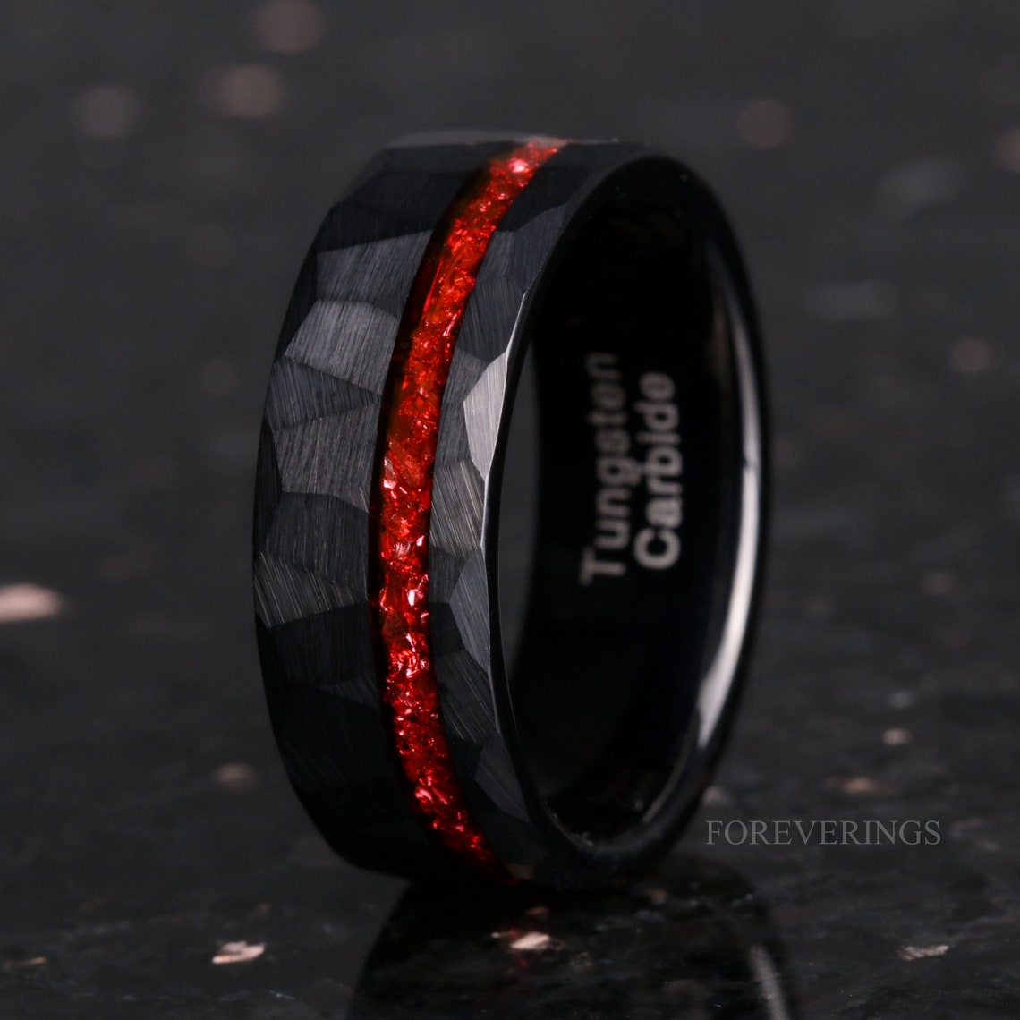 8mm Men Tungsten Wedding Band Crushed Red German Glass image 1